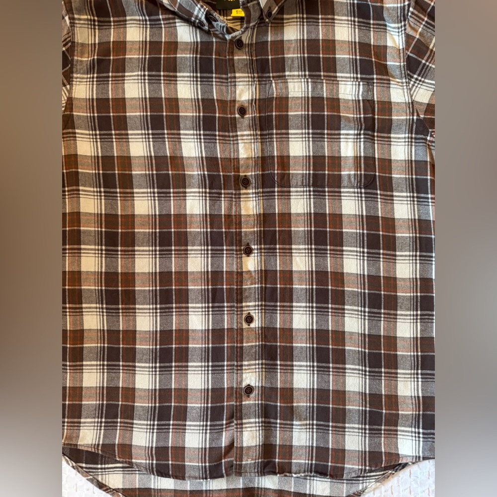 Cabela’s Plaid Flannel Button Down Shirt Brown Cream Cotton Long Sleeve Medium - Picture 4 of 7